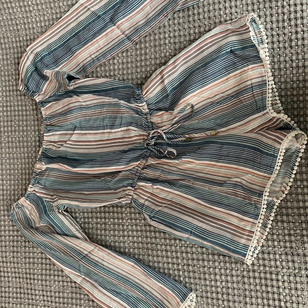Striped lace trim romper